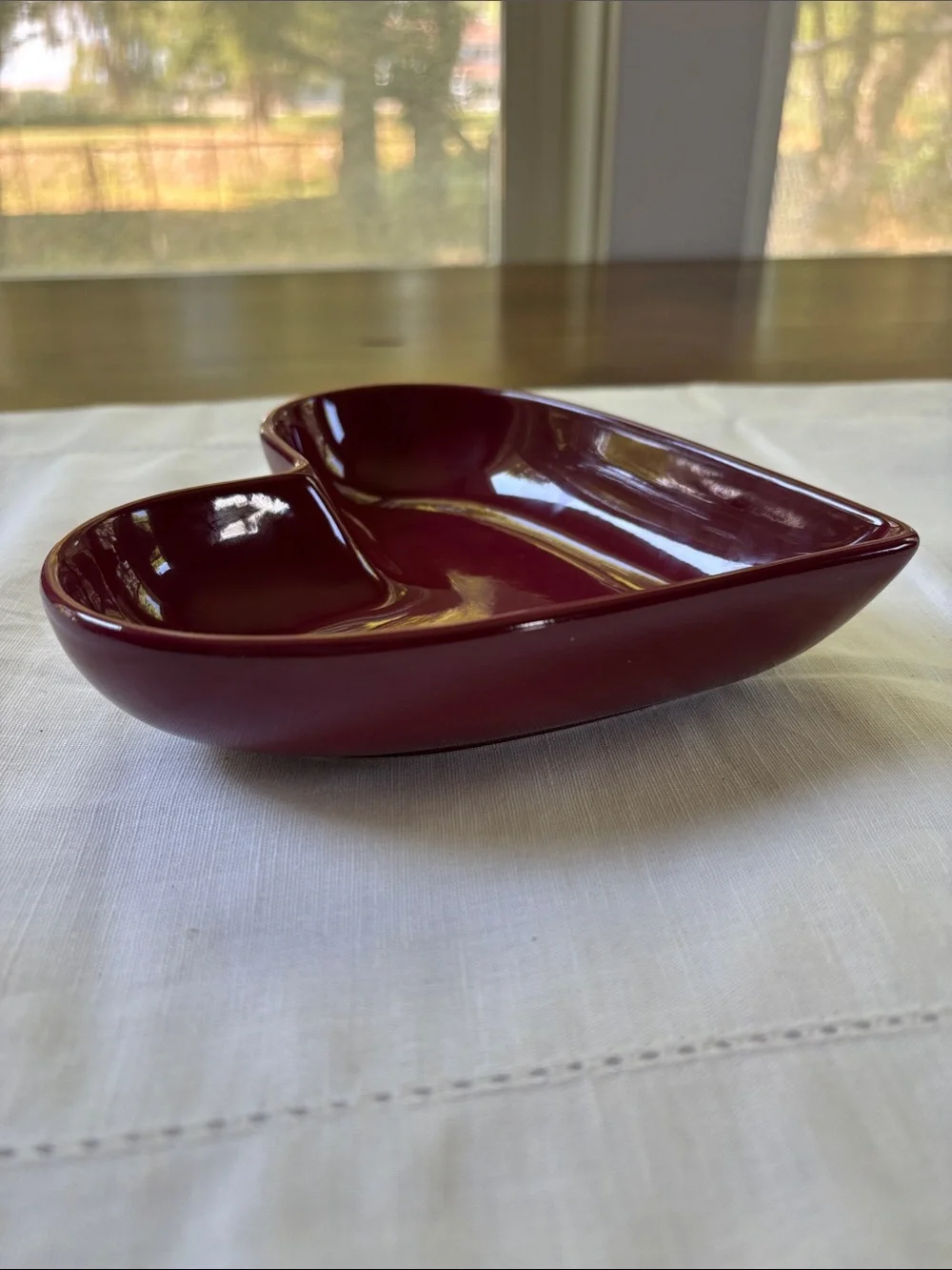 Pampered Chef Heart-Shaped Ceramic Bowl - Deep Wine Farm Country Cottagecore